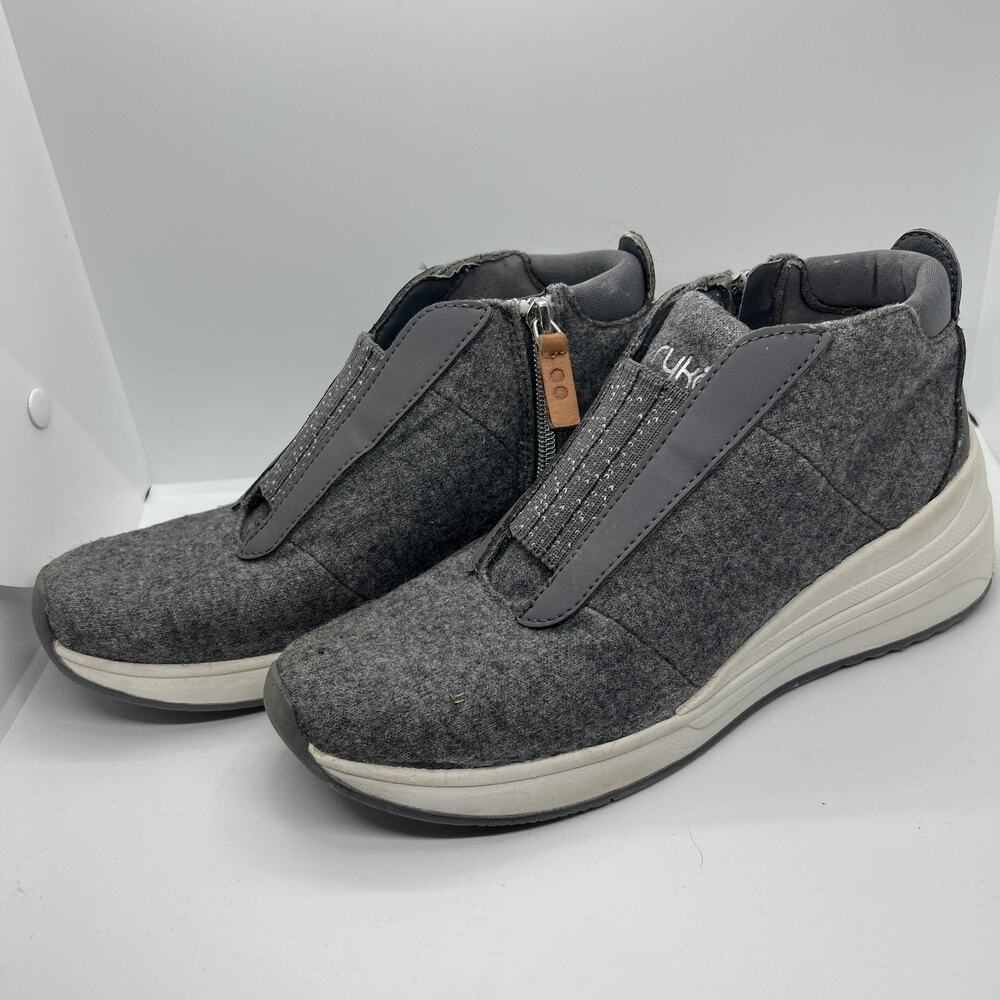 Ryka GWYN Sneaker Boots Women’s 7.5M Gray Zip Front Comfort Bootie Fabric Upper